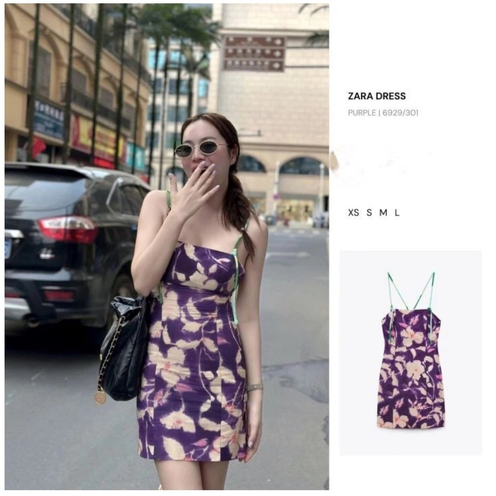 NWT ZARA Purple Floral Print Spaghetti Strap Mini Dress Size‎ S